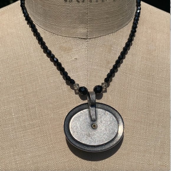 Burnished Pendant on Black Jet Beads Necklace - Picture 5 of 5